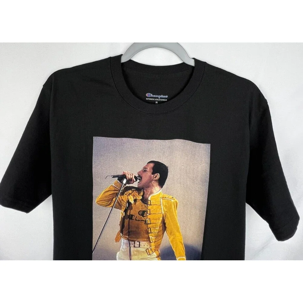 CHAMPION QUEEN Official Merch Graphic T-Shirt Medium Black Freddie Mercury Band - Picture 2 of 13